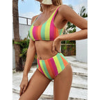 High Waist Bikini Striped Swimsuit Women Swimwear Women's Bathing Suit Triangle Bikini Low Waist Two Piece Swimsuit Female Push up Bikini Set Swimming Wear for Bathing Suit Swimsuits Stevvex