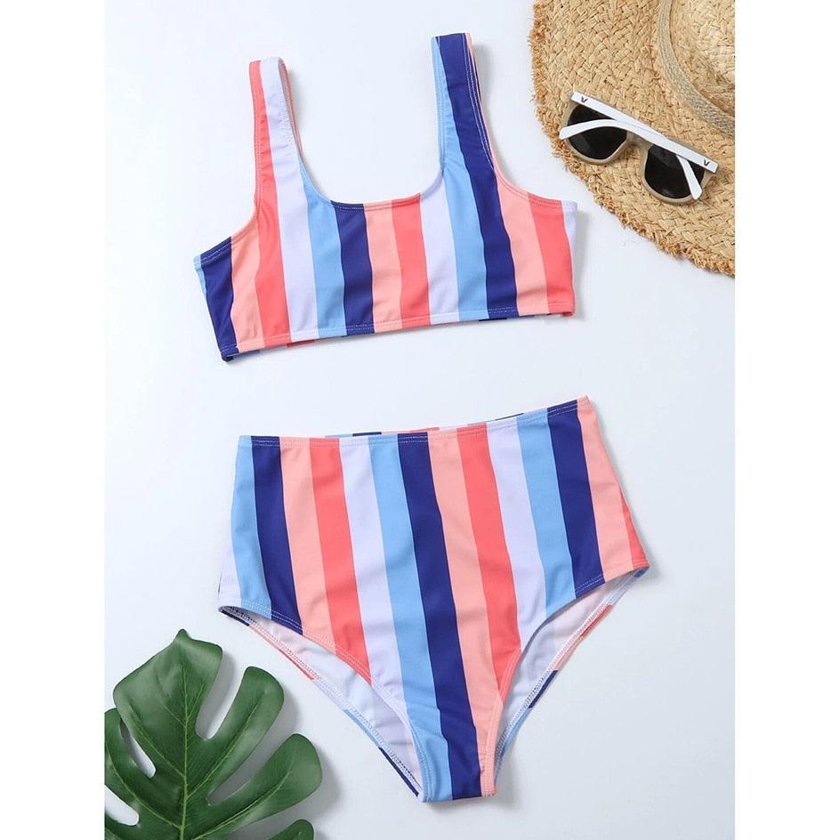 High Waist Bikini Striped Swimsuit Women Swimwear Women's Bathing Suit Triangle Bikini Low Waist Two Piece Swimsuit Female Push up Bikini Set Swimming Wear for Bathing Suit Swimsuits Stevvex