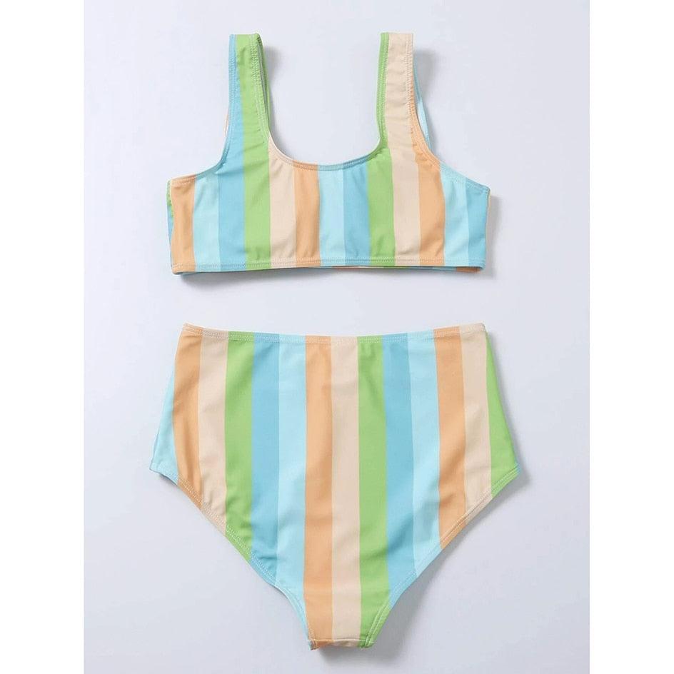High Waist Bikini Striped Swimsuit Women Swimwear Women's Bathing Suit Triangle Bikini Low Waist Two Piece Swimsuit Female Push up Bikini Set Swimming Wear for Bathing Suit Swimsuits Stevvex