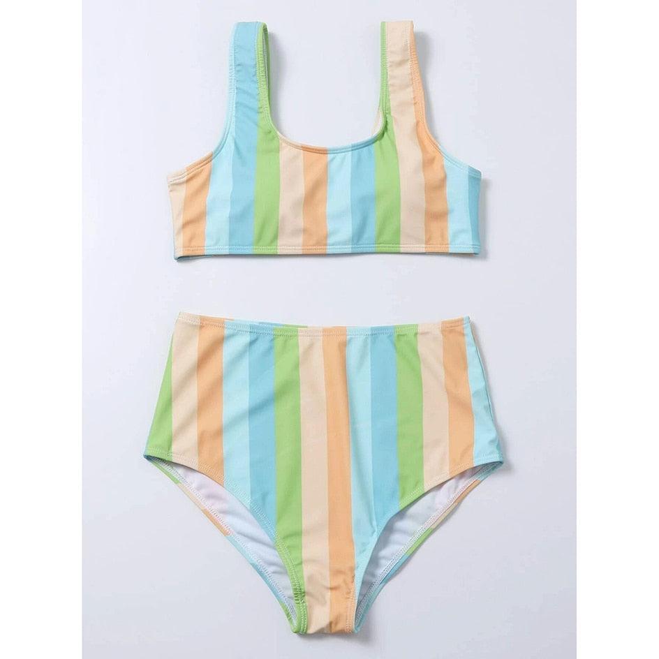 High Waist Bikini Striped Swimsuit Women Swimwear Women's Bathing Suit Triangle Bikini Low Waist Two Piece Swimsuit Female Push up Bikini Set Swimming Wear for Bathing Suit Swimsuits Stevvex