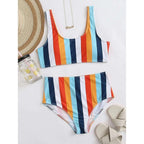 High Waist Bikini Striped Swimsuit Women Swimwear Women's Bathing Suit Triangle Bikini Low Waist Two Piece Swimsuit Female Push up Bikini Set Swimming Wear for Bathing Suit Swimsuits Stevvex
