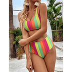 High Waist Bikini Striped Swimsuit Women Swimwear Women's Bathing Suit Triangle Bikini Low Waist Two Piece Swimsuit Female Push up Bikini Set Swimming Wear for Bathing Suit Swimsuits Stevvex