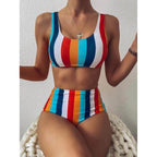 High Waist Bikini Striped Swimsuit Women Swimwear Women's Bathing Suit Triangle Bikini Low Waist Two Piece Swimsuit Female Push up Bikini Set Swimming Wear for Bathing Suit Swimsuits Stevvex