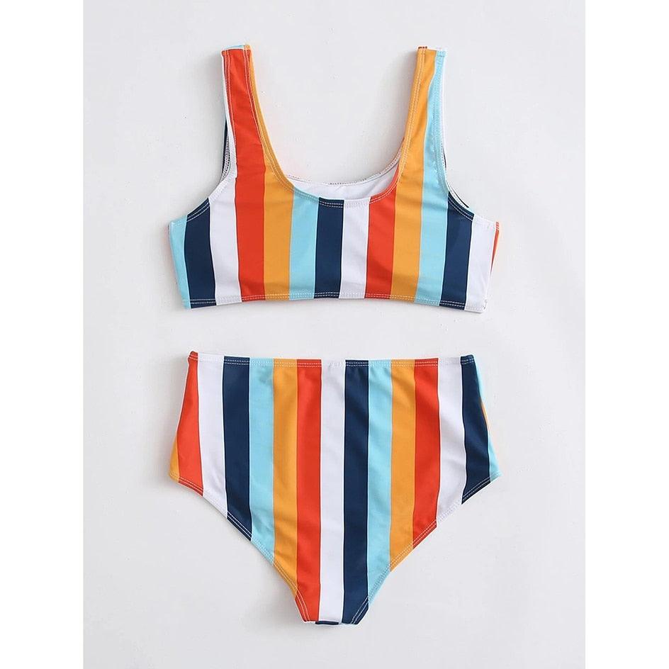 High Waist Bikini Striped Swimsuit Women Swimwear Women's Bathing Suit Triangle Bikini Low Waist Two Piece Swimsuit Female Push up Bikini Set Swimming Wear for Bathing Suit Swimsuits Stevvex