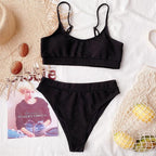 High Waist Bikini Swimsuits Women Push Up Swimwear Ribbed Bathing Suit Strap  Bikinis Set Beachwear High Waist Bathing Suit Full Coverage Two Piece Swimsuit Stevvex