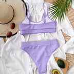 High Waist Bikini Swimsuits Women Push Up Swimwear Ribbed Bathing Suit Strap  Bikinis Set Beachwear High Waist Bathing Suit Full Coverage Two Piece Swimsuit Stevvex