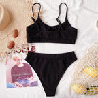 High Waist Bikini Swimsuits Women Push Up Swimwear Ribbed Bathing Suit Strap  Bikinis Set Beachwear High Waist Bathing Suit Full Coverage Two Piece Swimsuit Stevvex