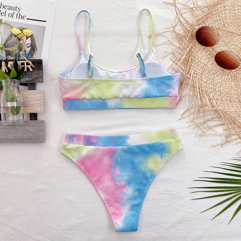 High Waist Bikini Swimsuits Women Push Up Swimwear Ribbed Bathing Suit Strap  Bikinis Set Beachwear High Waist Bathing Suit Full Coverage Two Piece Swimsuit Stevvex