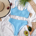 High Waist Bikini Swimsuits Women Push Up Swimwear Ribbed Bathing Suit Strap  Bikinis Set Beachwear High Waist Bathing Suit Full Coverage Two Piece Swimsuit Stevvex