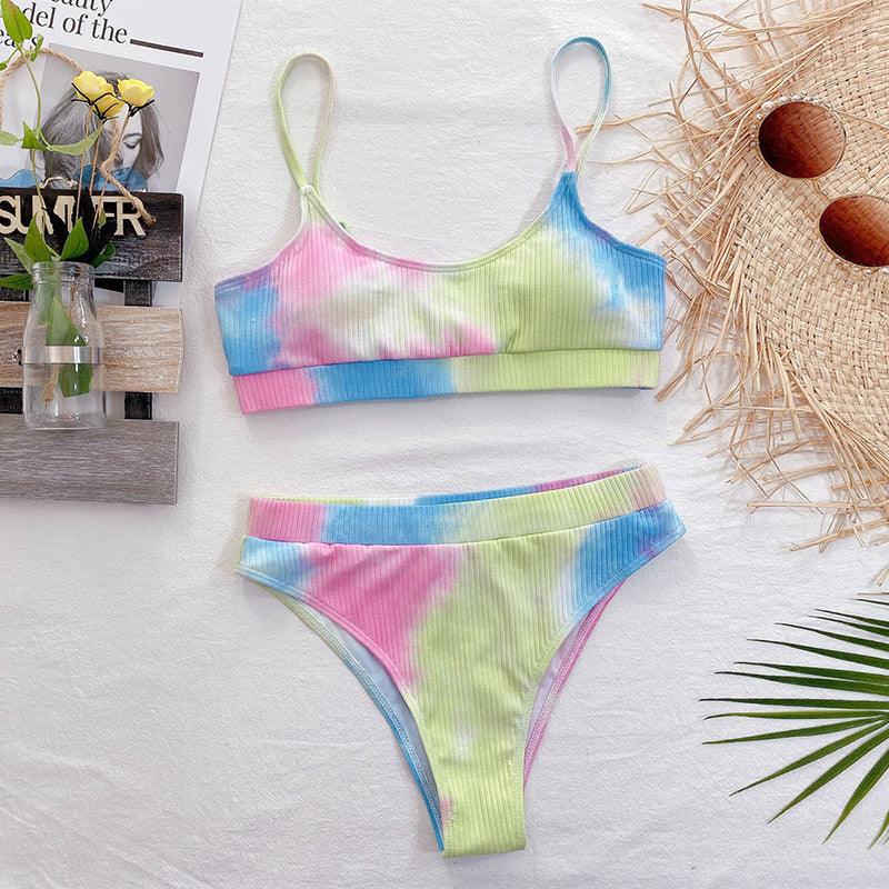 High Waist Bikini Swimsuits Women Push Up Swimwear Ribbed Bathing Suit Strap  Bikinis Set Beachwear High Waist Bathing Suit Full Coverage Two Piece Swimsuit Stevvex