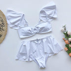 High Waist Bikini Swimwear Women High Waist Flounce Bikini Set Off Shoulder Print Two Piece Bikini Swimsuit Women Print Swimsuit Push Up Ruffle Bikinis Set Women Bandage Bathing Suit Summer Beachwear Stevvex