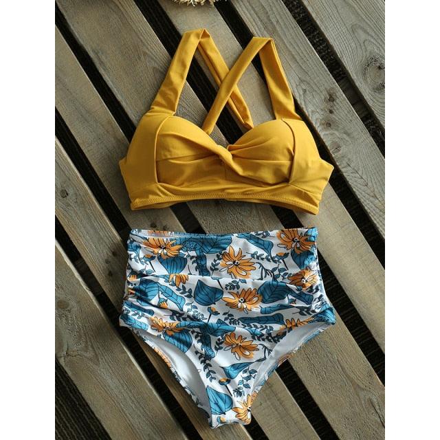 High Waist Bikinis New Halter Swimwear Women Swimsuit Female Bikini Set Print Bathing Suit Summer Two Piece Bikini Swimsuit for Women High Waist Halter Wrap Bathing Suits with Bikini Bottom Stevvex
