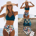 High Waist Bikinis New Halter Swimwear Women Swimsuit Female Bikini Set Print Bathing Suit Summer Two Piece Bikini Swimsuit for Women High Waist Halter Wrap Bathing Suits with Bikini Bottom Stevvex