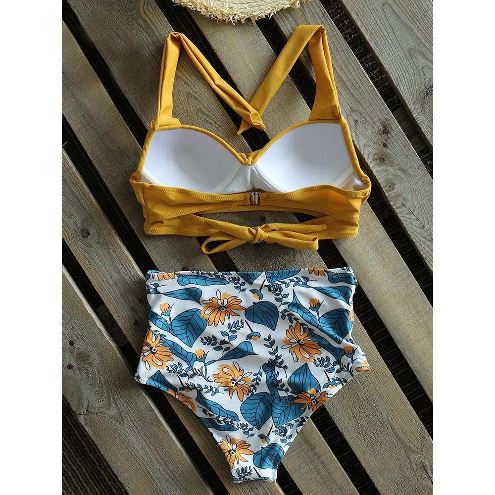 High Waist Bikinis New Halter Swimwear Women Swimsuit Female Bikini Set Print Bathing Suit Summer Two Piece Bikini Swimsuit for Women High Waist Halter Wrap Bathing Suits with Bikini Bottom Stevvex