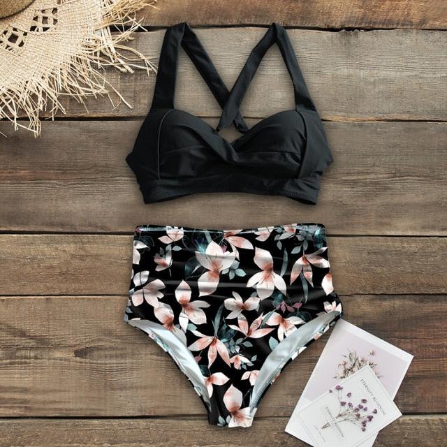 High Waist Bikinis New Halter Swimwear Women Swimsuit Female Bikini Set Print Bathing Suit Summer Two Piece Bikini Swimsuit for Women High Waist Halter Wrap Bathing Suits with Bikini Bottom Stevvex