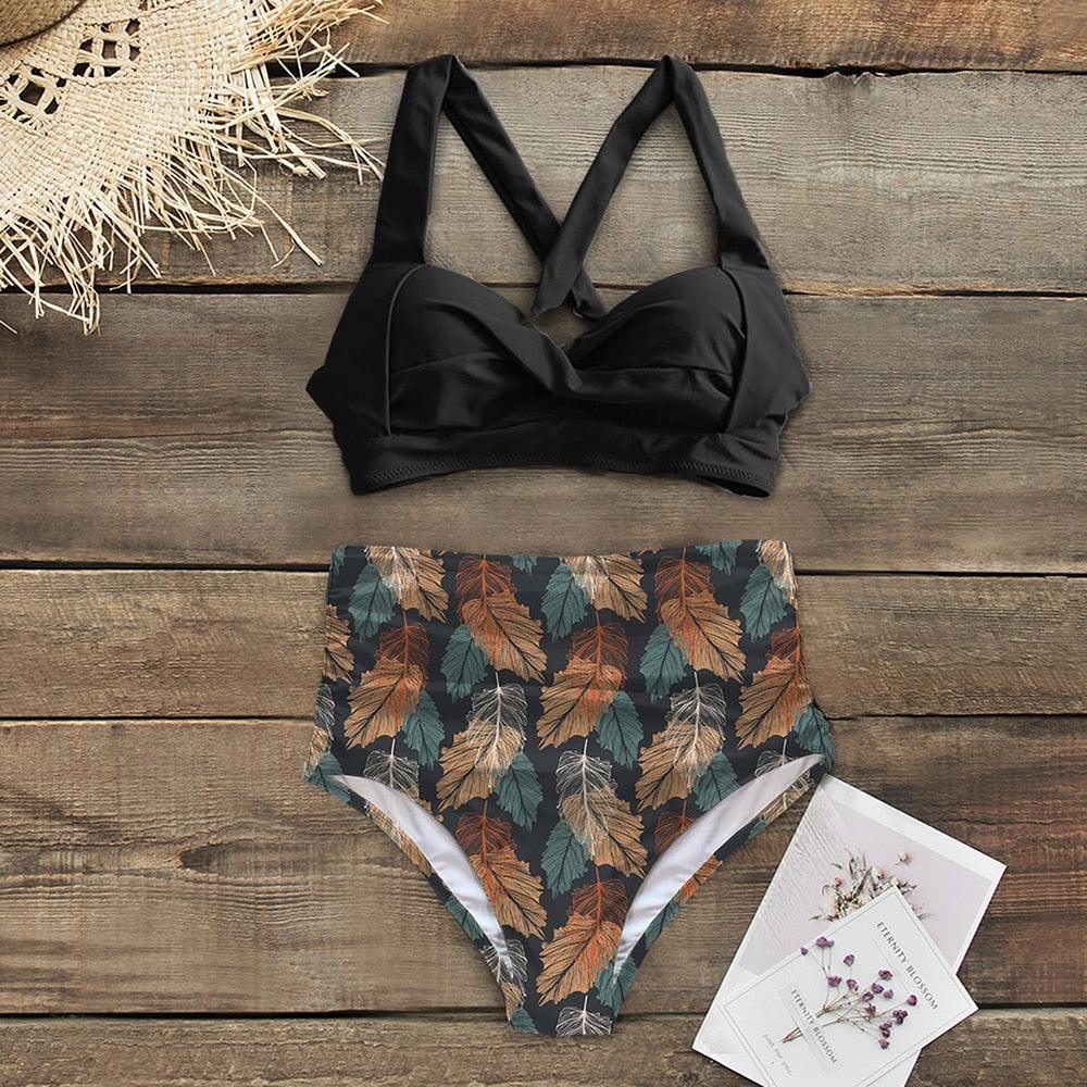 High Waist Bikinis New Halter Swimwear Women Swimsuit Female Bikini Set Print Bathing Suit Summer Two Piece Bikini Swimsuit for Women High Waist Halter Wrap Bathing Suits with Bikini Bottom Stevvex