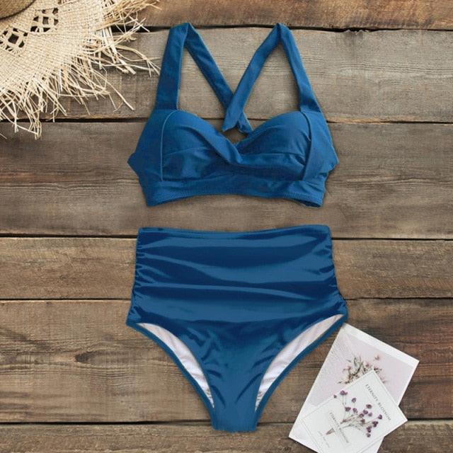 High Waist Bikinis New Halter Swimwear Women Swimsuit Female Bikini Set Print Bathing Suit Summer Two Piece Bikini Swimsuit for Women High Waist Halter Wrap Bathing Suits with Bikini Bottom Stevvex
