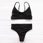 High Waist Bikinis Ribbed Swimwear Women Push Up Swimsuits Women's Scoop Neck Swimsuits High Waist Bikini Sets 2 Piece Bathing Suit Solid Strap Bathing Suit Female Set Stevvex