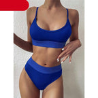 High Waist Bikinis Ribbed Swimwear Women Push Up Swimsuits Women's Scoop Neck Swimsuits High Waist Bikini Sets 2 Piece Bathing Suit Solid Strap Bathing Suit Female Set Stevvex