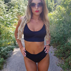 High Waist Bikinis Ribbed Swimwear Women Push Up Swimsuits Women's Scoop Neck Swimsuits High Waist Bikini Sets 2 Piece Bathing Suit Solid Strap Bathing Suit Female Set Stevvex