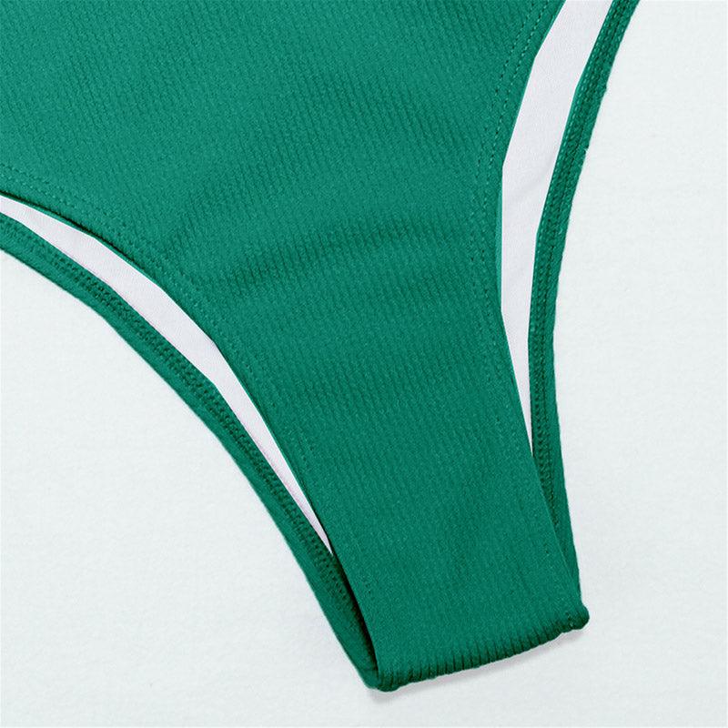 High Waist Bikinis Ribbed Swimwear Women Push Up Swimsuits Women's Scoop Neck Swimsuits High Waist Bikini Sets 2 Piece Bathing Suit Solid Strap Bathing Suit Female Set Stevvex