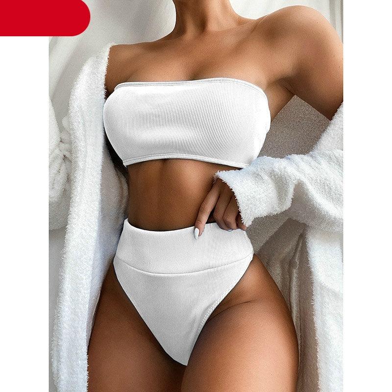 High Waist Bikinis Swimsuits Swimwear Women Black Strapless High Cut Bathing Suit Women  Beachwear Women's Scoop Neck Cut Out Front Lace Up Back High Cut One Piece Swimsuit Stevvex