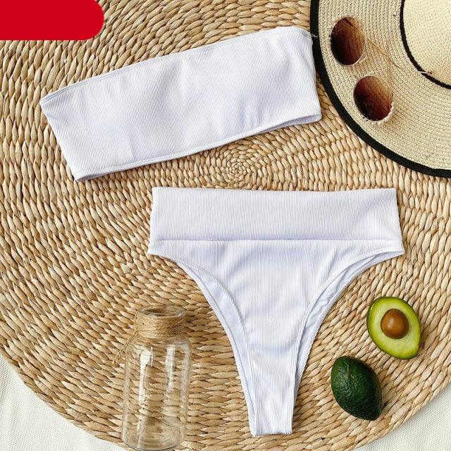 High Waist Bikinis Swimsuits Swimwear Women Black Strapless High Cut Bathing Suit Women  Beachwear Women's Scoop Neck Cut Out Front Lace Up Back High Cut One Piece Swimsuit Stevvex