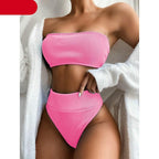 High Waist Bikinis Swimsuits Swimwear Women Black Strapless High Cut Bathing Suit Women  Beachwear Women's Scoop Neck Cut Out Front Lace Up Back High Cut One Piece Swimsuit Stevvex
