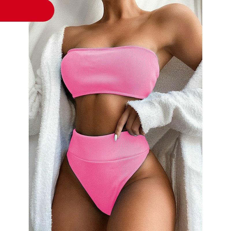 High Waist Bikinis Swimsuits Swimwear Women Black Strapless High Cut Bathing Suit Women  Beachwear Women's Scoop Neck Cut Out Front Lace Up Back High Cut One Piece Swimsuit Stevvex