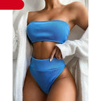 High Waist Bikinis Swimsuits Swimwear Women Black Strapless High Cut Bathing Suit Women  Beachwear Women's Scoop Neck Cut Out Front Lace Up Back High Cut One Piece Swimsuit Stevvex