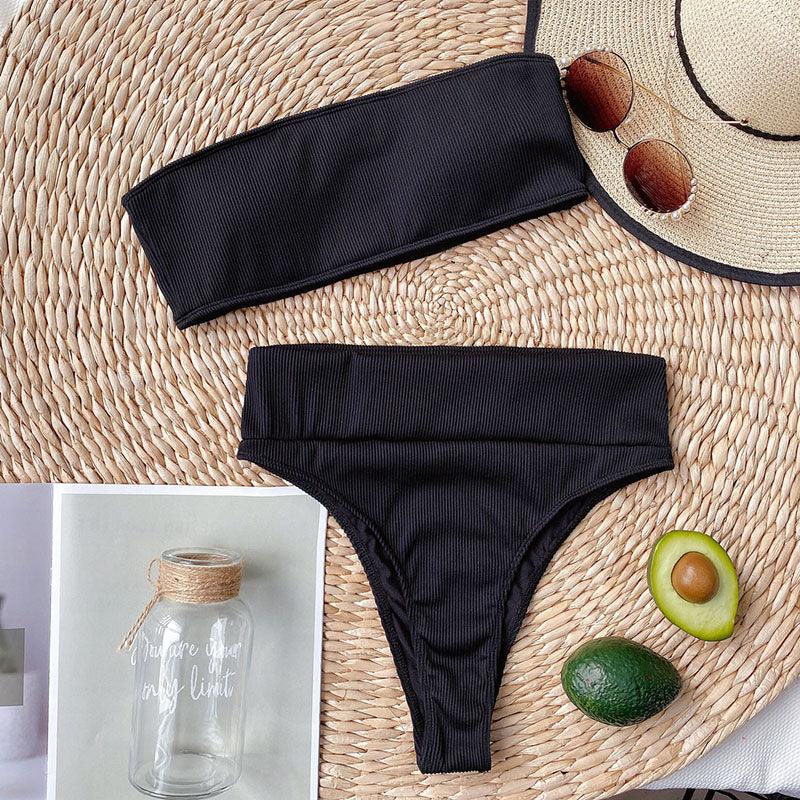 High Waist Bikinis Swimsuits Swimwear Women Black Strapless High Cut Bathing Suit Women  Beachwear Women's Scoop Neck Cut Out Front Lace Up Back High Cut One Piece Swimsuit Stevvex