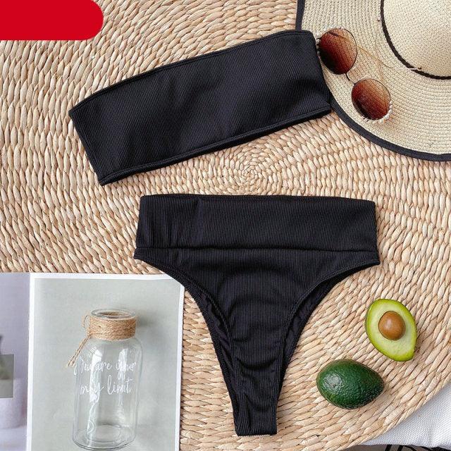 High Waist Bikinis Swimsuits Swimwear Women Black Strapless High Cut Bathing Suit Women  Beachwear Women's Scoop Neck Cut Out Front Lace Up Back High Cut One Piece Swimsuit Stevvex
