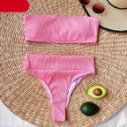 High Waist Bikinis Swimsuits Swimwear Women Black Strapless High Cut Bathing Suit Women  Beachwear Women's Scoop Neck Cut Out Front Lace Up Back High Cut One Piece Swimsuit Stevvex