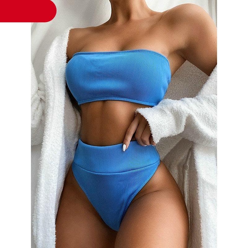 High Waist Bikinis Swimsuits Swimwear Women Black Strapless High Cut Bathing Suit Women  Beachwear Women's Scoop Neck Cut Out Front Lace Up Back High Cut One Piece Swimsuit Stevvex