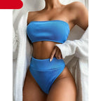 High Waist Bikinis Swimsuits Swimwear Women Black Strapless High Cut Bathing Suit Women  Beachwear Women's Scoop Neck Cut Out Front Lace Up Back High Cut One Piece Swimsuit Stevvex