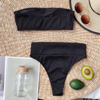 High Waist Bikinis Swimsuits Swimwear Women Black Strapless High Cut Bathing Suit Women  Beachwear Women's Scoop Neck Cut Out Front Lace Up Back High Cut One Piece Swimsuit Stevvex