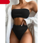 High Waist Bikinis Swimsuits Swimwear Women Black Strapless High Cut Bathing Suit Women  Beachwear Women's Scoop Neck Cut Out Front Lace Up Back High Cut One Piece Swimsuit Stevvex