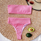 High Waist Bikinis Swimsuits Swimwear Women Black Strapless High Cut Bathing Suit Women  Beachwear Women's Scoop Neck Cut Out Front Lace Up Back High Cut One Piece Swimsuit Stevvex