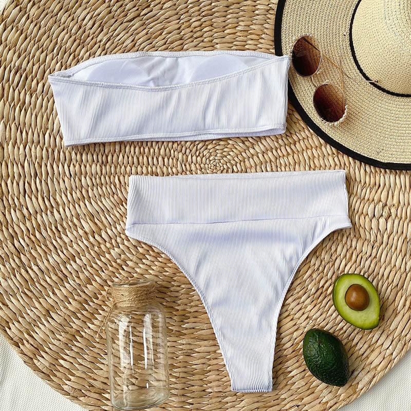 High Waist Bikinis Swimsuits Swimwear Women Black Strapless High Cut Bathing Suit Women  Beachwear Women's Scoop Neck Cut Out Front Lace Up Back High Cut One Piece Swimsuit Stevvex