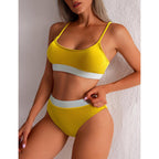High Waist Bikinis Swimwear Women Push Up Swimsuits Solid High Waist Bikini Sets Sporty Two Pieces Swimsuit Scoop Neck Bathing Suits for Women Ribbed Bathing Suits High Cut Summer Beachwear Stevvex