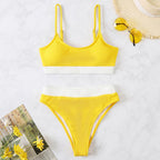 High Waist Bikinis Swimwear Women Push Up Swimsuits Solid High Waist Bikini Sets Sporty Two Pieces Swimsuit Scoop Neck Bathing Suits for Women Ribbed Bathing Suits High Cut Summer Beachwear Stevvex