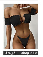 High Waist Bikinis Swimwear Women Push Up Swimsuits Solid High Waist Bikini Sets Sporty Two Pieces Swimsuit Scoop Neck Bathing Suits for Women Ribbed Bathing Suits High Cut Summer Beachwear Stevvex