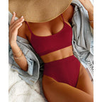 High Waist Bikinis Swimwear Women Push Up Swimsuits Solid High Waist Bikini Sets Sporty Two Pieces Swimsuit Scoop Neck Bathing Suits for Women Ribbed Bathing Suits High Cut Summer Beachwear Stevvex