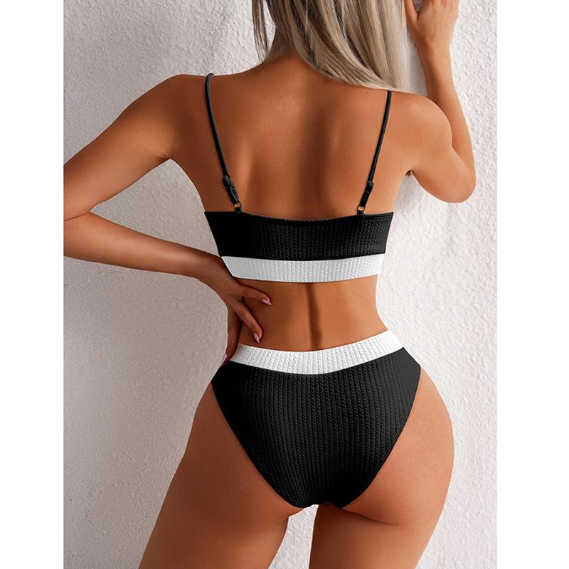 High Waist Bikinis Swimwear Women Push Up Swimsuits Solid High Waist Bikini Sets Sporty Two Pieces Swimsuit Scoop Neck Bathing Suits for Women Ribbed Bathing Suits High Cut Summer Beachwear Stevvex