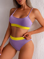 High Waist Bikinis Swimwear Women Push Up Swimsuits Solid High Waist Bikini Sets Sporty Two Pieces Swimsuit Scoop Neck Bathing Suits for Women Ribbed Bathing Suits High Cut Summer Beachwear Stevvex