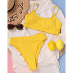 High Waist Bikinis Swimwear Women Push Up Swimsuits Solid High Waist Bikini Sets Sporty Two Pieces Swimsuit Scoop Neck Bathing Suits for Women Ribbed Bathing Suits High Cut Summer Beachwear Stevvex
