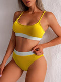 High Waist Bikinis Swimwear Women Push Up Swimsuits Solid High Waist Bikini Sets Sporty Two Pieces Swimsuit Scoop Neck Bathing Suits for Women Ribbed Bathing Suits High Cut Summer Beachwear Stevvex