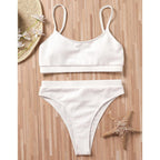 High Waist Bikinis Swimwear Women Push Up Swimsuits Solid High Waist Bikini Sets Sporty Two Pieces Swimsuit Scoop Neck Bathing Suits for Women Ribbed Bathing Suits High Cut Summer Beachwear Stevvex