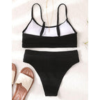 High Waist Bikinis Swimwear Women Push Up Swimsuits Solid High Waist Bikini Sets Sporty Two Pieces Swimsuit Scoop Neck Bathing Suits for Women Ribbed Bathing Suits High Cut Summer Beachwear Stevvex