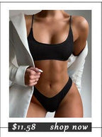 High Waist Bikinis Swimwear Women Push Up Swimsuits Solid High Waist Bikini Sets Sporty Two Pieces Swimsuit Scoop Neck Bathing Suits for Women Ribbed Bathing Suits High Cut Summer Beachwear Stevvex